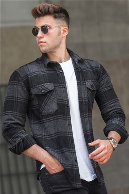 Мъжка риза 5508 - Сиво-Черна #308097