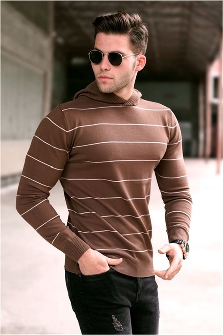 Мъжки пуловер с качулка 5623 - Кафяв #319844