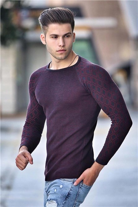 Sleeve Pattern Round Neck Jumper