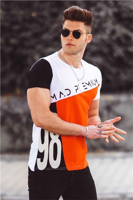 Madmext Men's T-Shirt - White, Black, Orange #285895