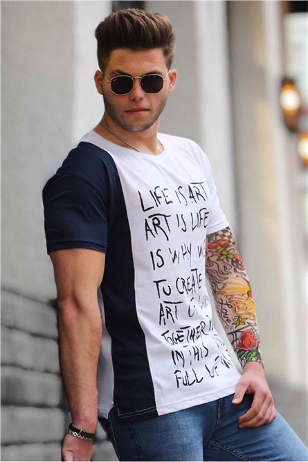 Madmext Men's T-Shirt - Navy Blue, White #287029