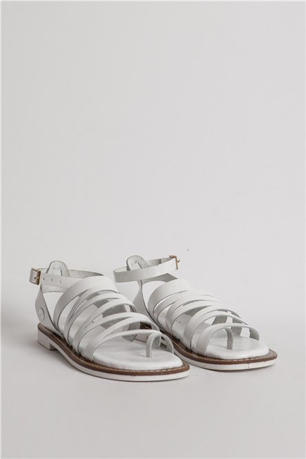 MAMMAMİA Women's Genuine Leather Sandals 1140 - White #359198