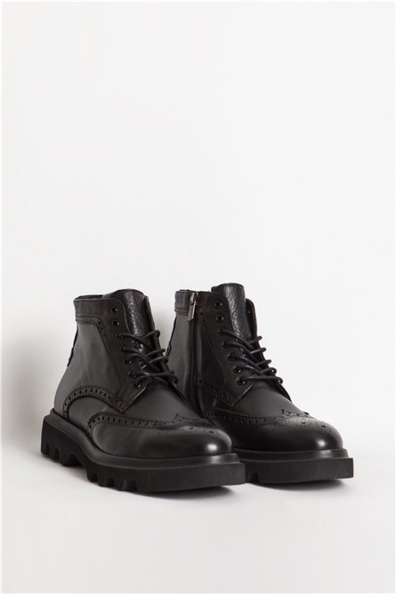 MARCOMEN Men's Genuine Leather Casual Boots 16352 - Black #362075