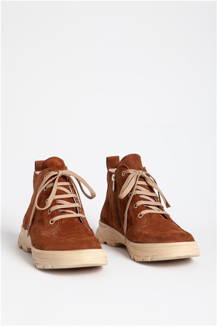 Women's Real Leather Trainers - Brown #318366