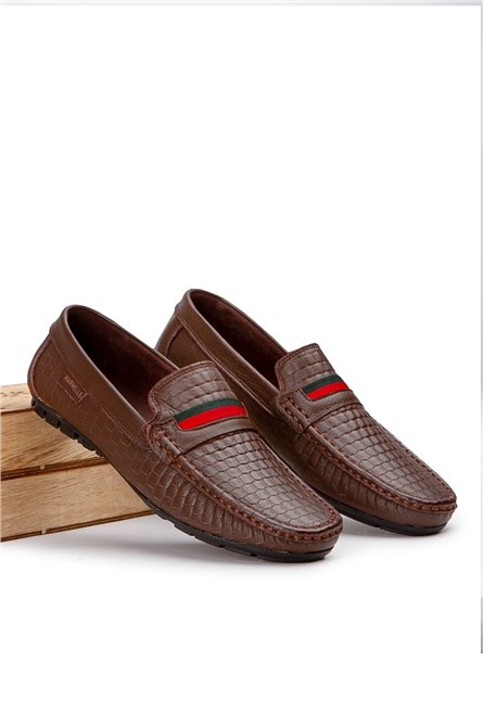 Marwells Men's Real Leather Embossed Loafers - Brown #2021455