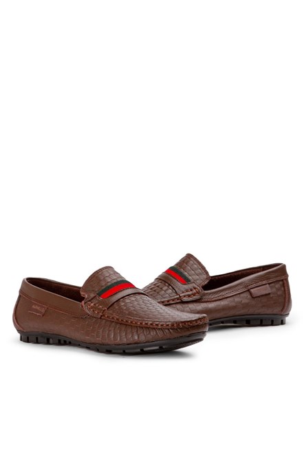 Marwells Men's Real Leather Embossed Loafers - Brown #2021455