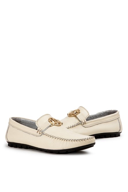 Marwells Men's Real Leather Loafers - Beige #2021503