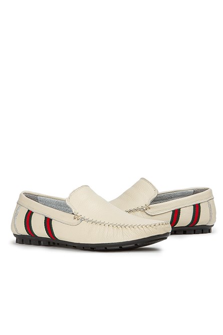 Marwells Men's Real Leather Loafers - Cream #2021415