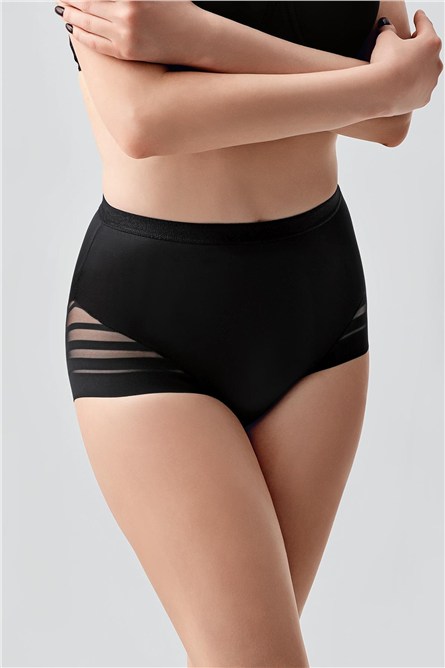 High-Waisted Corseted Panties with Tulle Detail C19301  #451373
