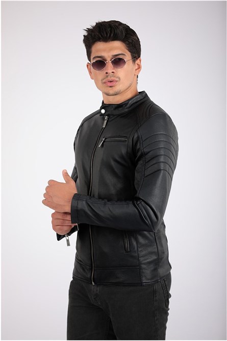 Мъжко кожено яке - Черно 2021083124 Мъжко кожено яке - Черно 2021083124
