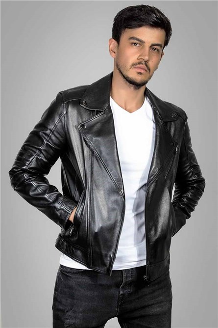 Leonardo Men's Real Leather Jacket - Black #266594
