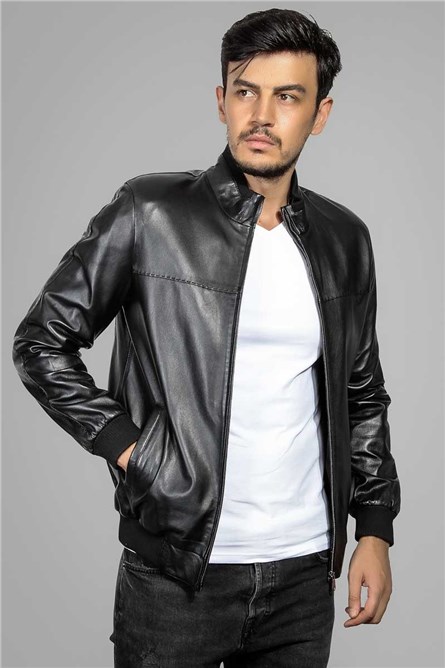 Leonardo Men's Real Leather Jacket - Black #266614