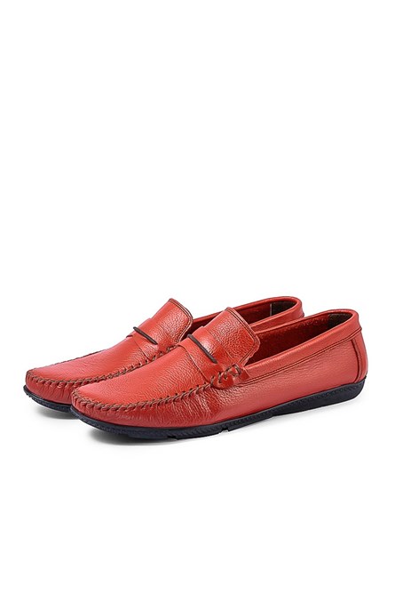 GPC Men's Real Leather Penny Loafers - Red #795965695