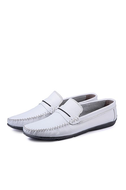 GPC Men's Real Leather Penny Loafers - White #795965700
