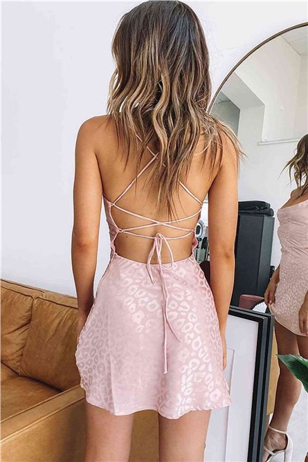 Short satin dress - Pink # 310383