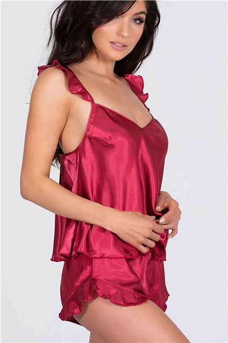 Women's satin pajama set - Red # 310234