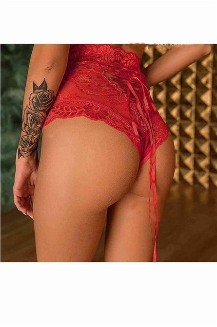 Women's lace bikini with high waist - Red # 310209