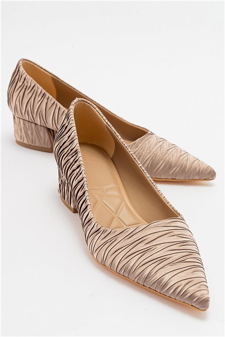 Women's Satin Heeled Shoes - Beige #407011