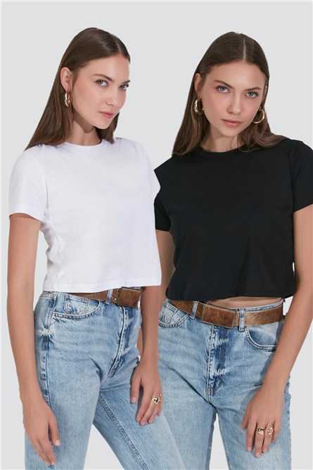 2-Pack Crew Neck Short Sleeve Crop Tops 956  #451404