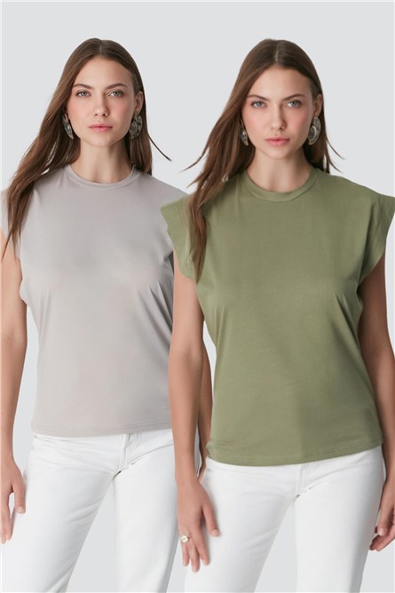 Round Neck Short Sleeve 2-Pack Basic T-Shirt 958  #451414