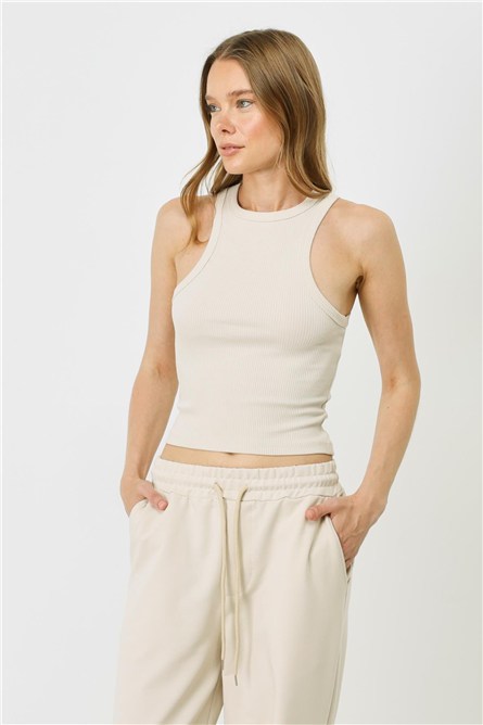 Women's Halter Neck Ribbed Stretch Long Tank Top 923  #451545