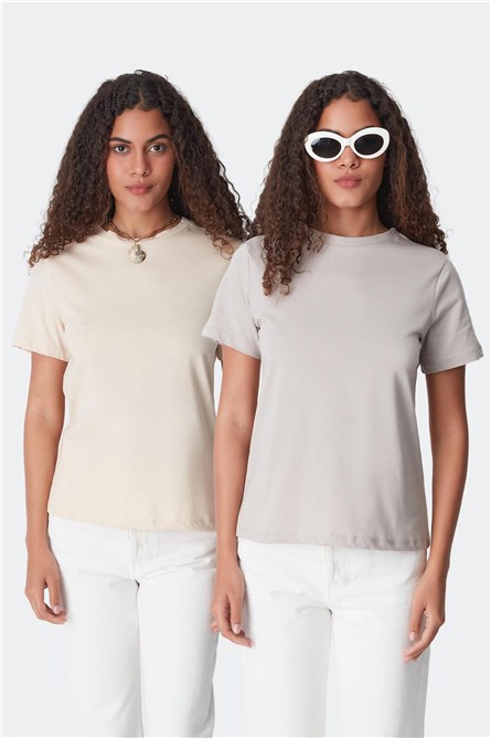 Round Neck Short Sleeve 2-Pack Basic T-Shirt 960  #451378