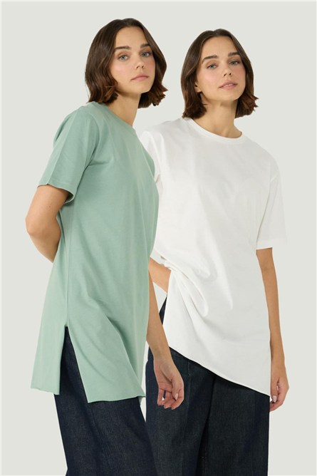 "Crew Neck Short Sleeve Slit 2-Pack Long T-Shirt 963  #451531