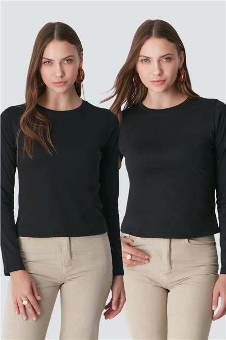 Crew Neck Long Sleeve 2-Pack Basic T-Shirt 955  #451396