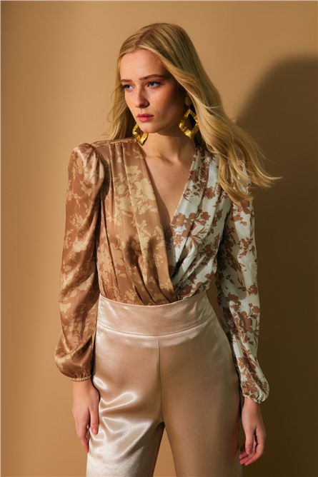 Дамско боди с десен - Екрю-Визон #367669