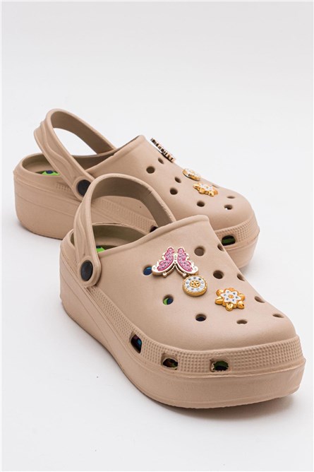 Дамски чехли тип сабо - Бежови #385462