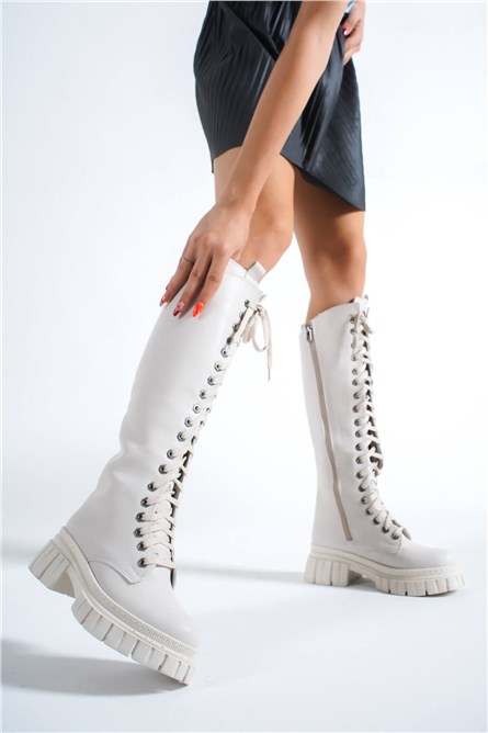 Women's Lace Up Boots - Light Beige #384786