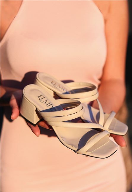 Women's heeled slippers - Light beige #369711