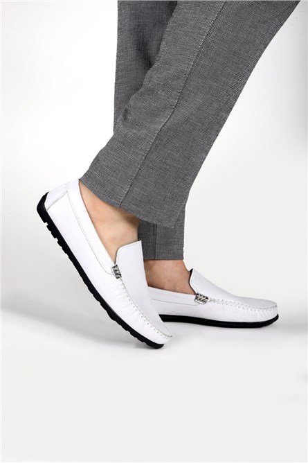 GERARDINO Men's Loafer Genuine Leather Shoes White 3001