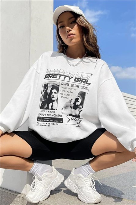 Дамски Oversize суитшърт MG1923 - Бял #403674