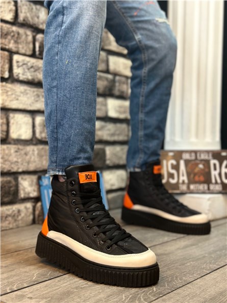 Men's Sports Lace Up Boots BA0811 - Black with Orange #405529