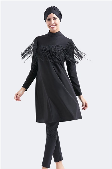 Full Covered 4-Piece Fringe Detail Modest Swimwear C14060  #451248