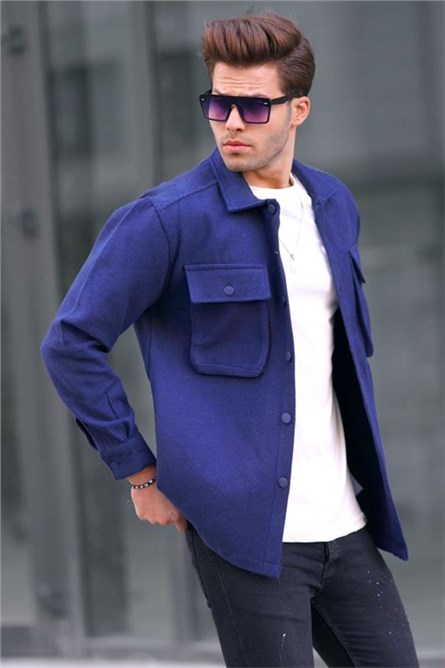 Men's Oversize Shirt with Outer Pockets 6809 - Blue #404692