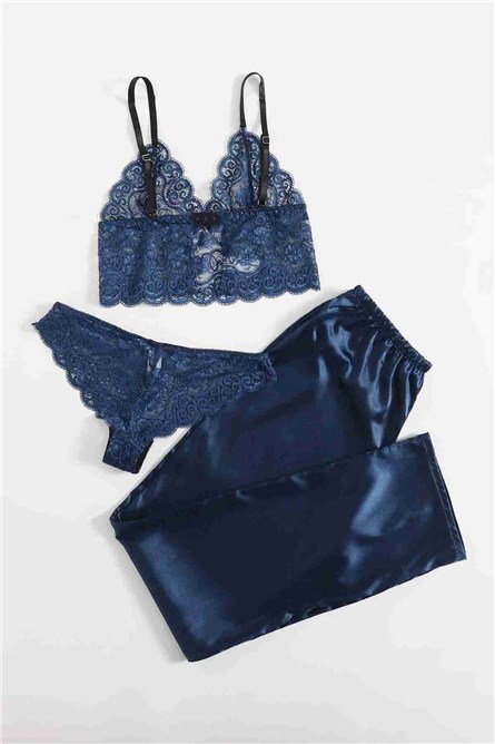 Women's 3 Piece Pajamas - Dark Blue #385780