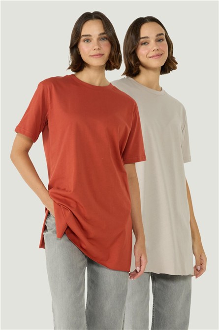 "Crew Neck Short Sleeve Slit 2-Pack Long T-Shirt 963  #451529