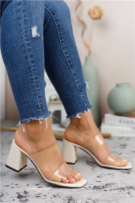 Women's slippers with heel 0012225 - Cream # 325906