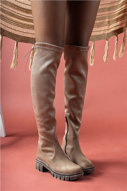 Women's suede boots 0012116 - Light beige # 326098
