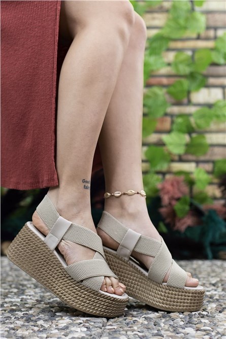 Women's sandals with full sole 0012460 - Beige # 325709