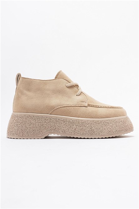 Women's Lace Up Suede Boots - Beige #403708