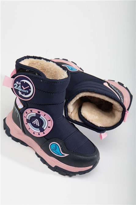 Children's Scrawl Boots - Navy with Pink #364643