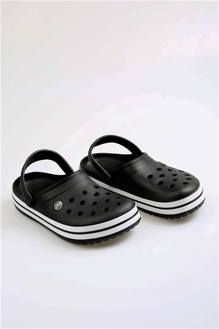 Women's clog type slippers - Black with White #369538