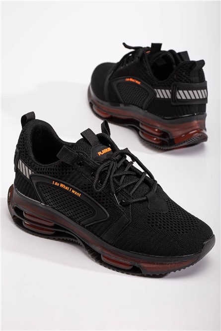 Men's Lace Up Sports Shoes - Black with Orange #370794