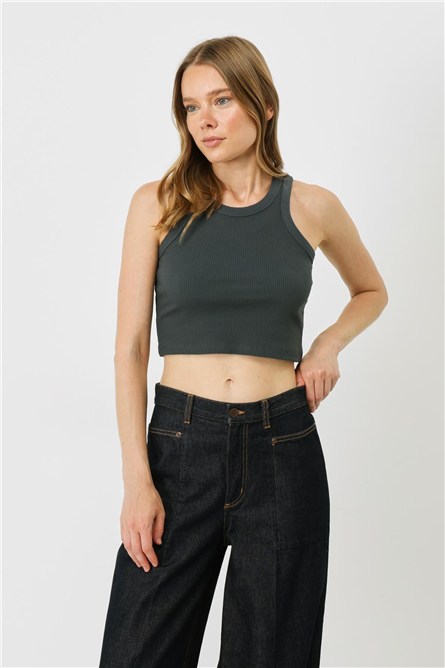 Women's Halter Neck Ribbed Stretch Crop Tank Top 925  #451554
