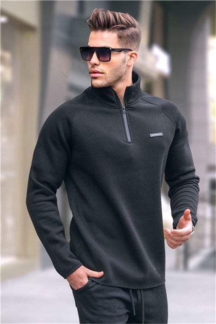 Men's Zip Up Collar Sweatshirt 6030 - Black #362885