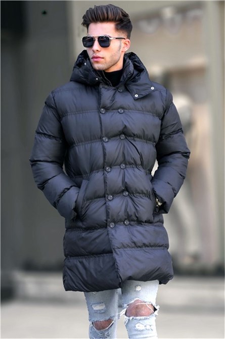 Men's Long Hooded Jacket 5708 - Black #334277
