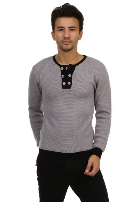 Patterned Buttoned Round Jumper